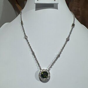FAS STERLING‎ SILVER Green Cristal Stones Pendant Chain Necklace 925